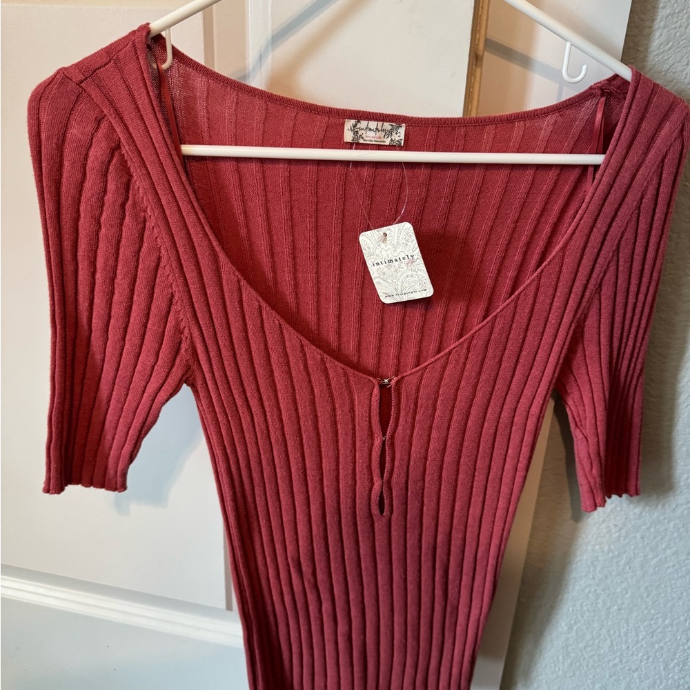 Free People Ribbed Short Sleeve Tee - Red